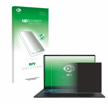 Face avant d’un emballage produit avec le logo de la marque upscreen. À côté, l’appareil ASUS V16 V3607 est représenté avec la