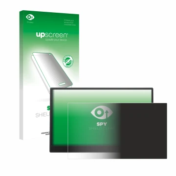 Face avant d’un emballage produit avec le logo de la marque upscreen. À côté, l’appareil Azeyou PM1506S 15.6