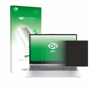 Face avant d’un emballage produit avec le logo de la marque upscreen. À côté, l’appareil HP OmniBook 3 14