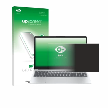 Face avant d’un emballage produit avec le logo de la marque upscreen. À côté, l’appareil HP OmniBook 3 15