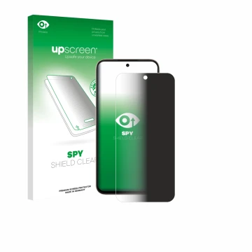 Face avant d’un emballage produit avec le logo de la marque upscreen. À côté, l’appareil Oppo A6c est représenté avec la prote