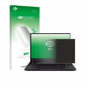 Face avant d’un emballage produit avec le logo de la marque upscreen. À côté, l’appareil ASUS TUF Gaming A14 est représenté av