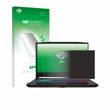 Face avant d’un emballage produit avec le logo de la marque upscreen. À côté, l’appareil MSI Katana 15 HX B14 est représenté a