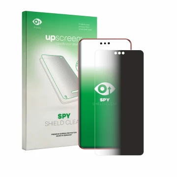 Face avant d’un emballage produit avec le logo de la marque upscreen. À côté, l’appareil Huawei Mate 60 RS Ultimate est représ