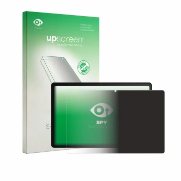 Face avant d’un emballage produit avec le logo de la marque upscreen. À côté, l’appareil Whitedeer WHTG1301 10.1