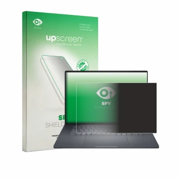 Face avant d’un emballage produit avec le logo de la marque upscreen. À côté, l’appareil Dell Pro Precision 7 Series 16 est re