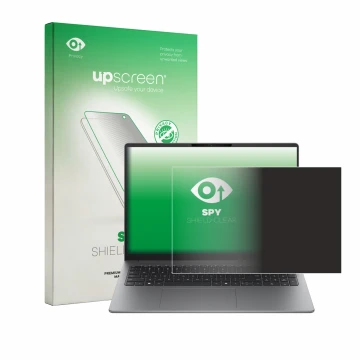Face avant d’un emballage produit avec le logo de la marque upscreen. À côté, l’appareil HP 200 G2a 16