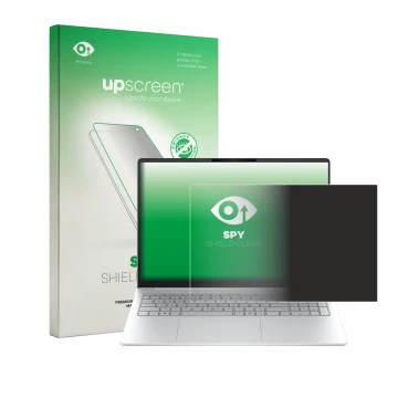 Face avant d’un emballage produit avec le logo de la marque upscreen. À côté, l’appareil HP OmniBook 3 16 16-bw0750ng est repr
