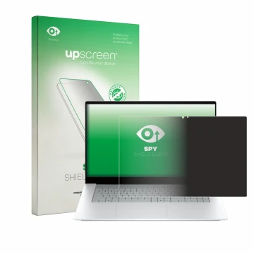 Face avant d’un emballage produit avec le logo de la marque upscreen. À côté, l’appareil HP OmniBook X 17-de0776ngx est représ