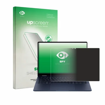 Face avant d’un emballage produit avec le logo de la marque upscreen. À côté, l’appareil HP EliteBook X Flip G2i 14