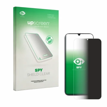 Face avant d’un emballage produit avec le logo de la marque upscreen. À côté, l’appareil realme C100i est représenté avec la p