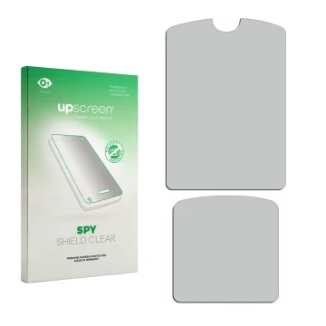 Face avant d’un emballage produit avec le logo de la marque upscreen. À côté se trouve la protection d’écran correspondante.