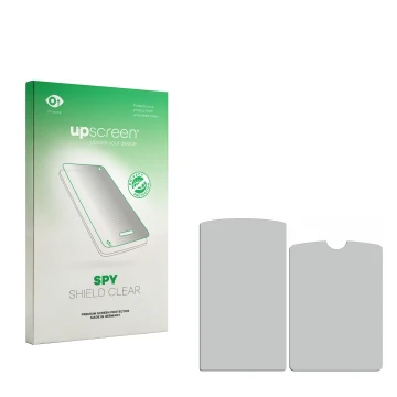 Face avant d’un emballage produit avec le logo de la marque upscreen. À côté se trouve la protection d’écran correspondante.