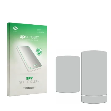 Face avant d’un emballage produit avec le logo de la marque upscreen. À côté se trouve la protection d’écran correspondante.