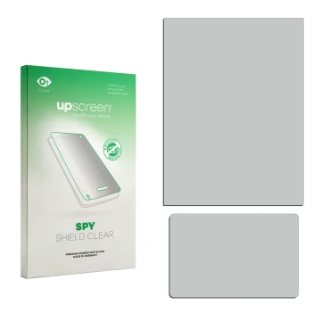Face avant d’un emballage produit avec le logo de la marque upscreen. À côté se trouve la protection d’écran correspondante.