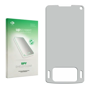 Face avant d’un emballage produit avec le logo de la marque upscreen. À côté se trouve la protection d’écran correspondante.