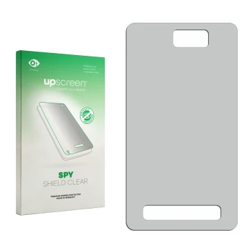 Face avant d’un emballage produit avec le logo de la marque upscreen. À côté se trouve la protection d’écran correspondante.