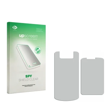 Face avant d’un emballage produit avec le logo de la marque upscreen. À côté se trouve la protection d’écran correspondante.