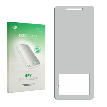 Face avant d’un emballage produit avec le logo de la marque upscreen. À côté se trouve la protection d’écran correspondante.