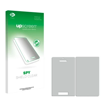 Face avant d’un emballage produit avec le logo de la marque upscreen. À côté se trouve la protection d’écran correspondante.