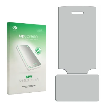 Face avant d’un emballage produit avec le logo de la marque upscreen. À côté se trouve la protection d’écran correspondante.