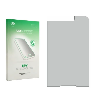 Face avant d’un emballage produit avec le logo de la marque upscreen. À côté se trouve la protection d’écran correspondante.