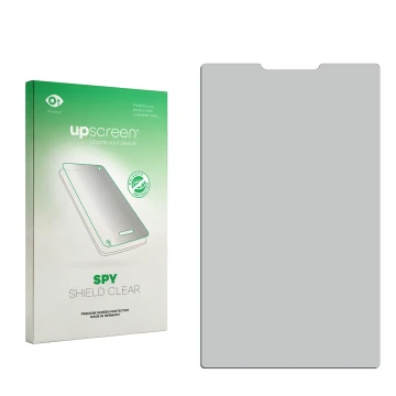 Face avant d’un emballage produit avec le logo de la marque upscreen. À côté se trouve la protection d’écran correspondante.