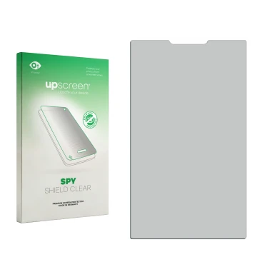 Face avant d’un emballage produit avec le logo de la marque upscreen. À côté se trouve la protection d’écran correspondante.