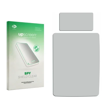 Face avant d’un emballage produit avec le logo de la marque upscreen. À côté se trouve la protection d’écran correspondante.