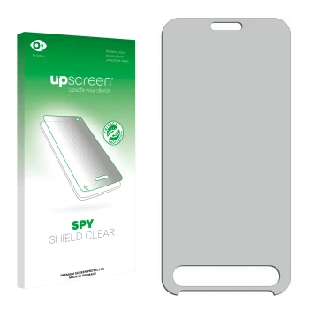 Face avant d’un emballage produit avec le logo de la marque upscreen. À côté se trouve la protection d’écran correspondante.