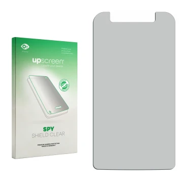 Face avant d’un emballage produit avec le logo de la marque upscreen. À côté se trouve la protection d’écran correspondante.