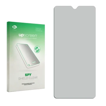 Face avant d’un emballage produit avec le logo de la marque upscreen. À côté se trouve la protection d’écran correspondante.