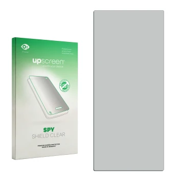 Face avant d’un emballage produit avec le logo de la marque upscreen. À côté se trouve la protection d’écran correspondante.