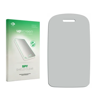 Face avant d’un emballage produit avec le logo de la marque upscreen. À côté se trouve la protection d’écran correspondante.