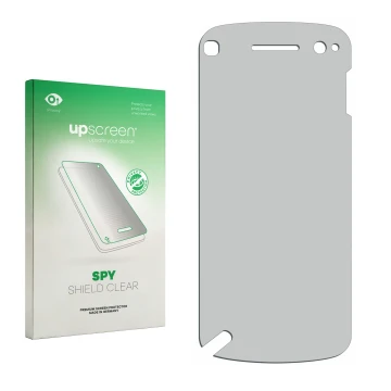 Face avant d’un emballage produit avec le logo de la marque upscreen. À côté se trouve la protection d’écran correspondante.