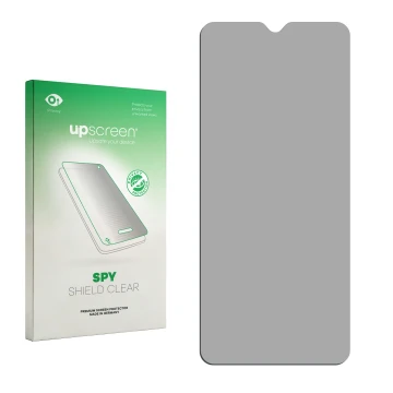 Face avant d’un emballage produit avec le logo de la marque upscreen. À côté se trouve la protection d’écran correspondante.