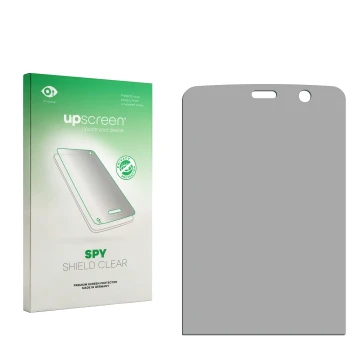 Face avant d’un emballage produit avec le logo de la marque upscreen. À côté se trouve la protection d’écran correspondante.