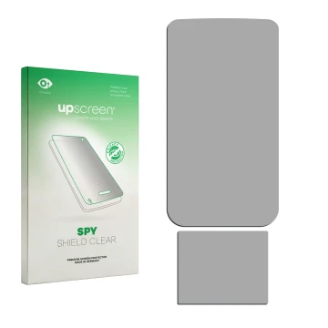 Face avant d’un emballage produit avec le logo de la marque upscreen. À côté se trouve la protection d’écran correspondante.