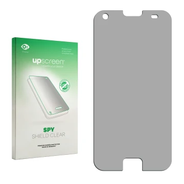 Face avant d’un emballage produit avec le logo de la marque upscreen. À côté se trouve la protection d’écran correspondante.