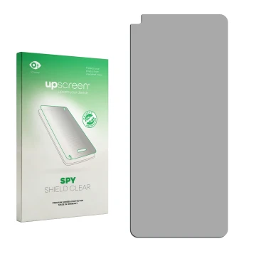 Face avant d’un emballage produit avec le logo de la marque upscreen. À côté se trouve la protection d’écran correspondante.