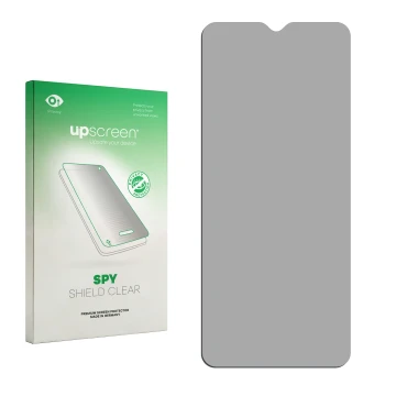 Face avant d’un emballage produit avec le logo de la marque upscreen. À côté se trouve la protection d’écran correspondante.