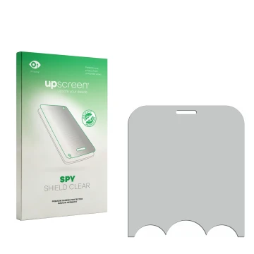 Face avant d’un emballage produit avec le logo de la marque upscreen. À côté se trouve la protection d’écran correspondante.