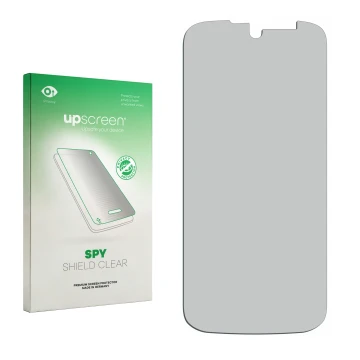 Face avant d’un emballage produit avec le logo de la marque upscreen. À côté se trouve la protection d’écran correspondante.