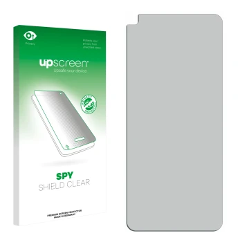Face avant d’un emballage produit avec le logo de la marque upscreen. À côté se trouve la protection d’écran correspondante.