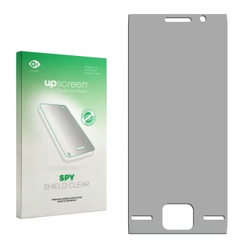 Face avant d’un emballage produit avec le logo de la marque upscreen. À côté se trouve la protection d’écran correspondante.