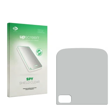 Face avant d’un emballage produit avec le logo de la marque upscreen. À côté se trouve la protection d’écran correspondante.