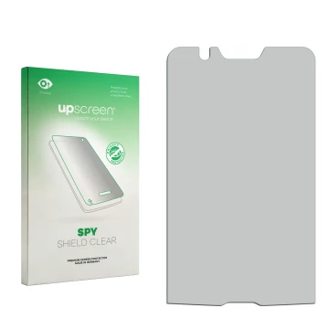 Face avant d’un emballage produit avec le logo de la marque upscreen. À côté se trouve la protection d’écran correspondante.