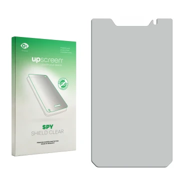 Face avant d’un emballage produit avec le logo de la marque upscreen. À côté se trouve la protection d’écran correspondante.