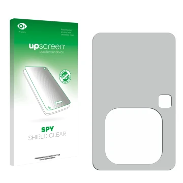 Face avant d’un emballage produit avec le logo de la marque upscreen. À côté se trouve la protection d’écran correspondante.