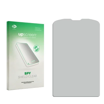 Face avant d’un emballage produit avec le logo de la marque upscreen. À côté se trouve la protection d’écran correspondante.